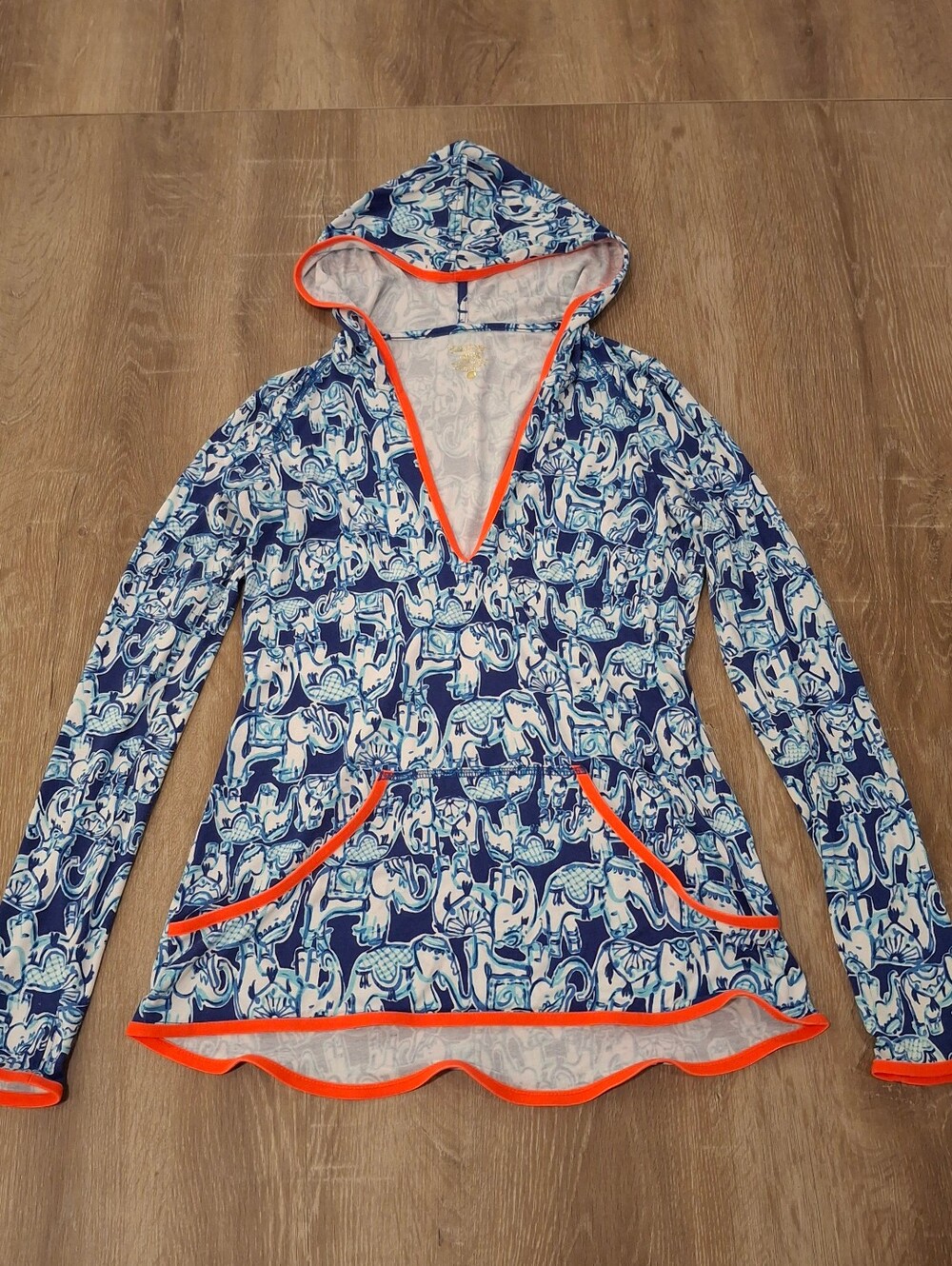 Lilly Pulitzer Luxletic Hoodie Women's XS Blue White Elephant Print